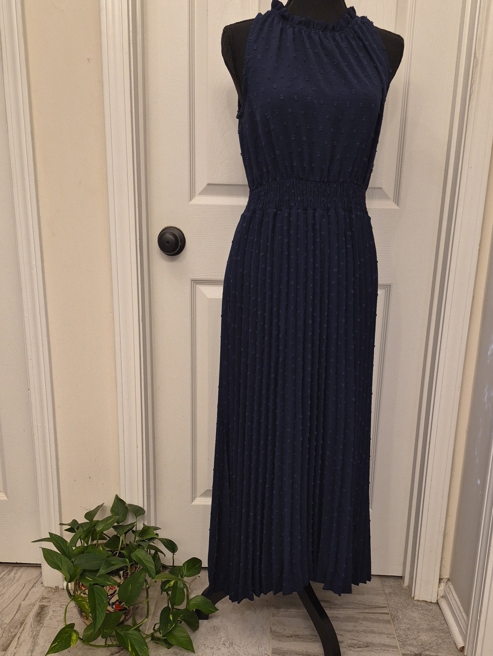 Smocked Navy Halter Maxi Dress